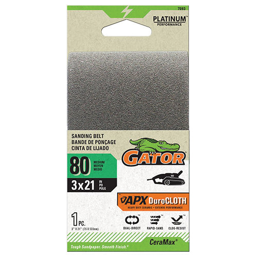7093 Portable Sanding Belt, 3 in W, 21 in L, 80 Grit, Ceramic Abrasive