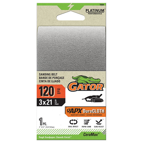 7094 Portable Sanding Belt, 3 in W, 21 in L, 120 Grit, Ceramic Abrasive