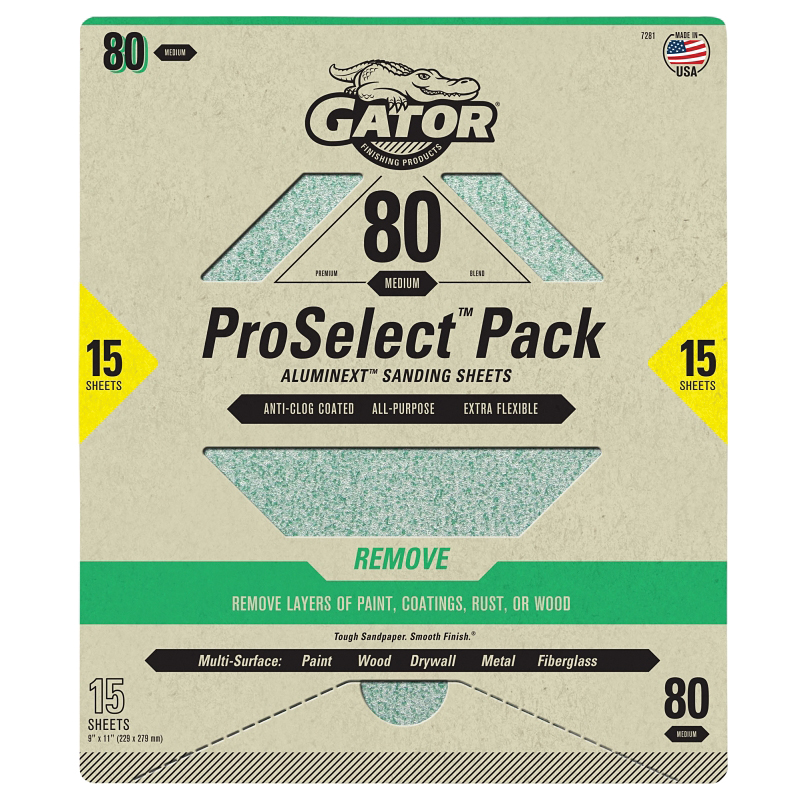 7281 Sanding Sheet, 11 in L, 9 in W, Medium, 80 Grit, Aluminum Oxide Abrasive