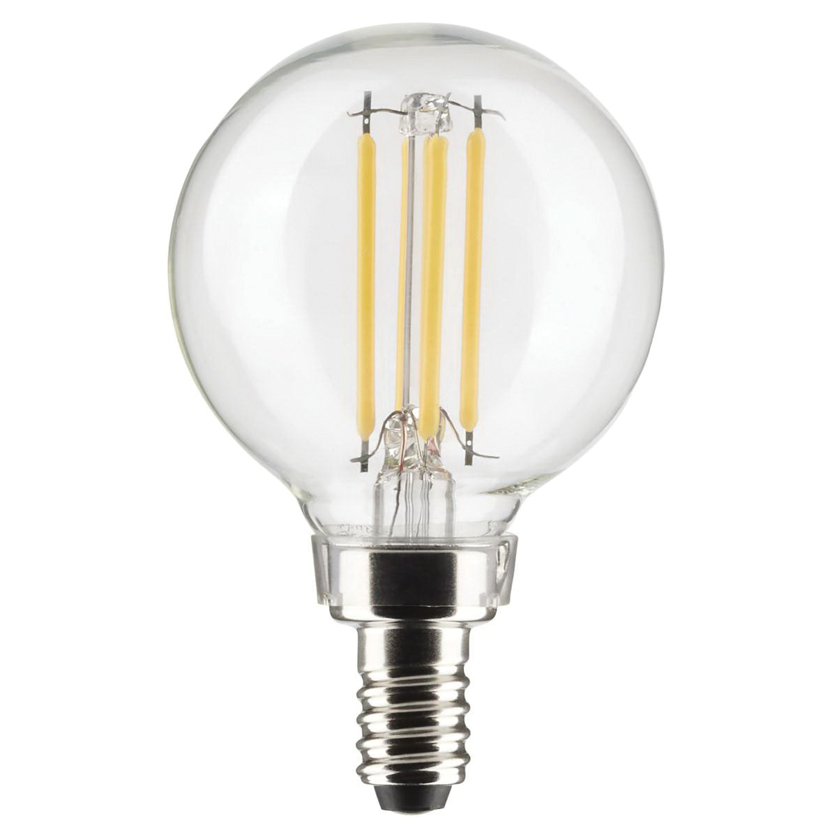 Satco S21813 LED Bulb, Globe G16.5 Lamp, 60 W Equivalent, E12 Candelabra Lamp Base, Dimmable, Clear, Warm White