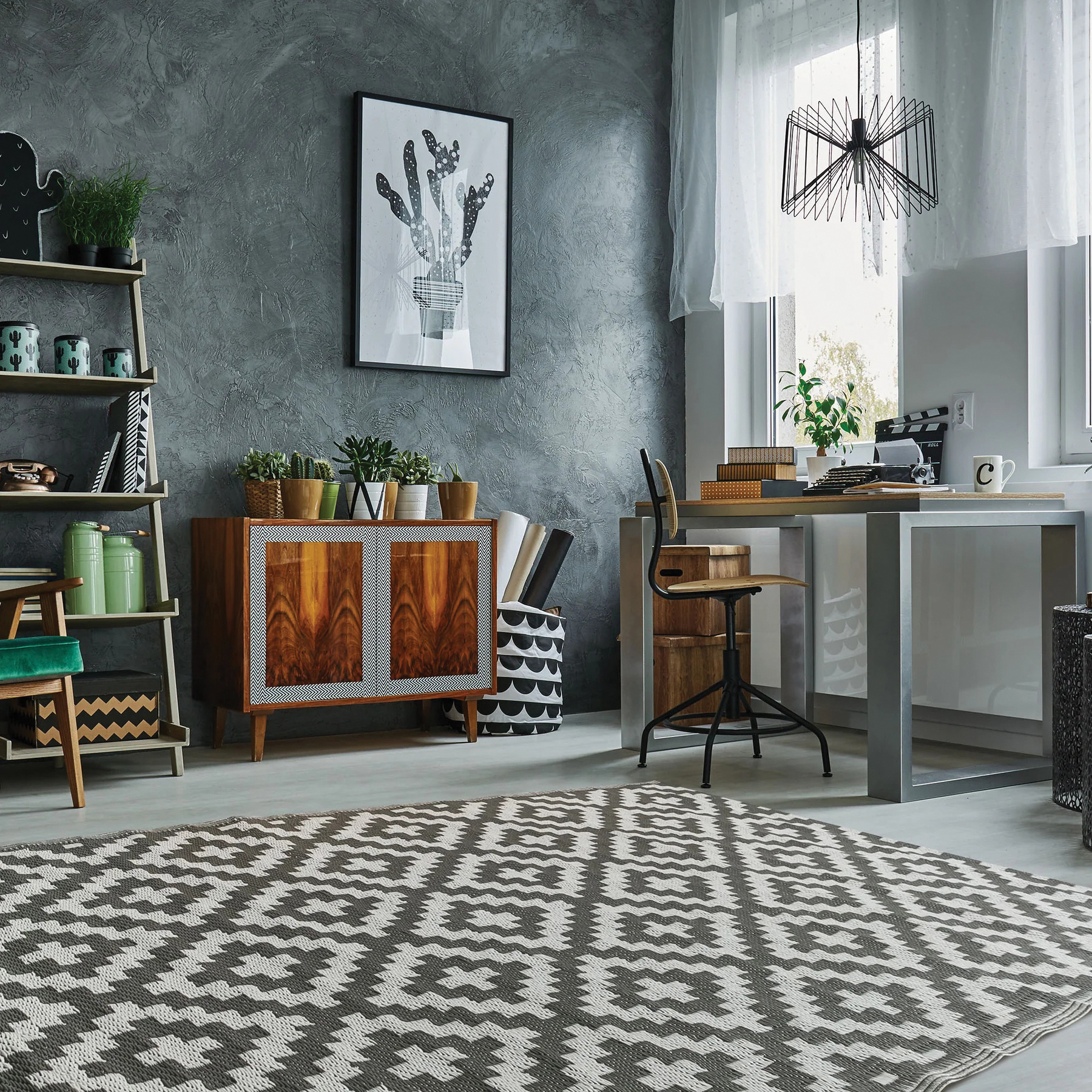 NinaMar S4228 Patio Rug, 4 ft L, 6 ft W, Diamond Pattern, Plastic Rug, Gray/White - 3