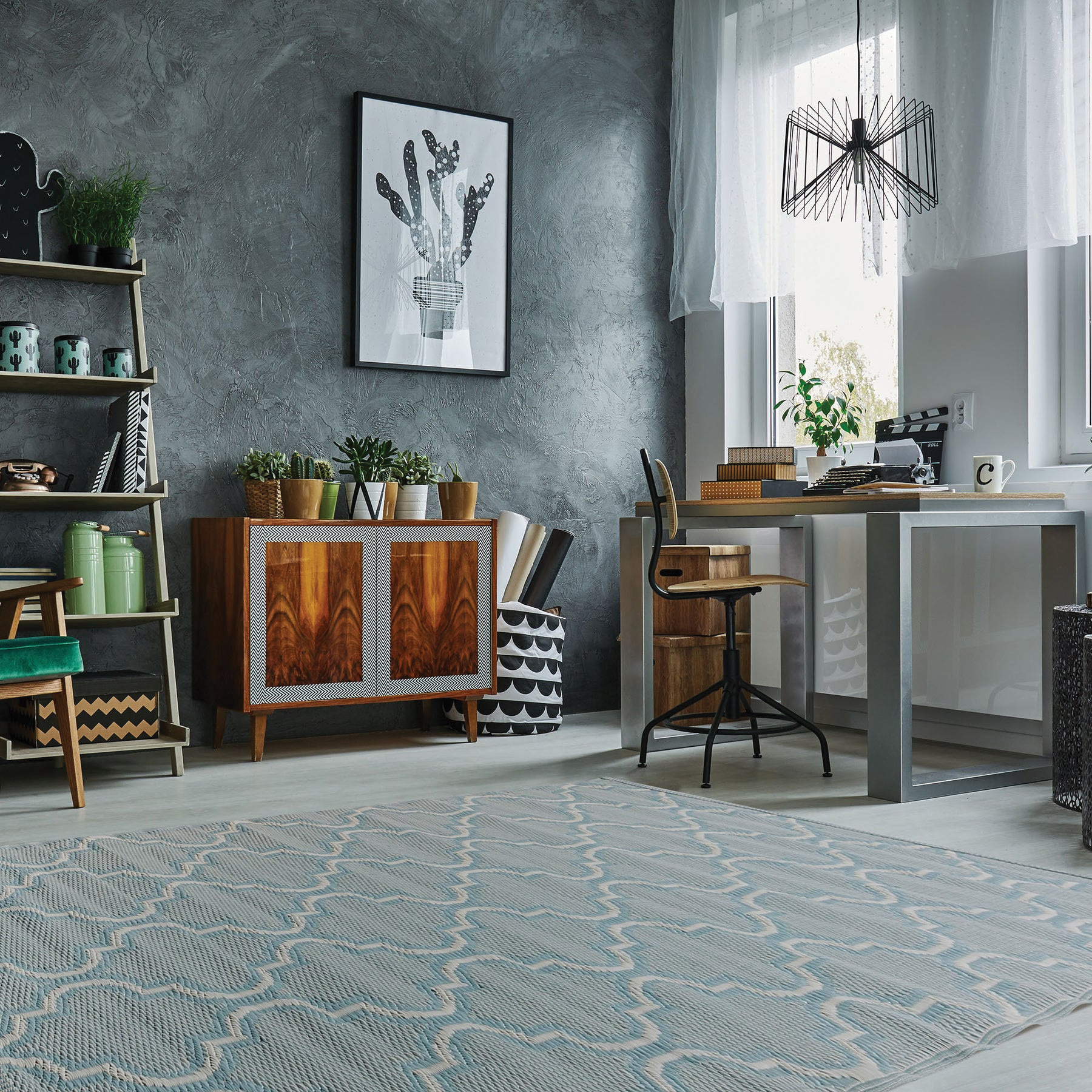 NinaMar S4233 Patio Rug, 5 ft L, 7 ft W, Quatrefoil Pattern, Plastic Rug, Seafoam Blue - 3