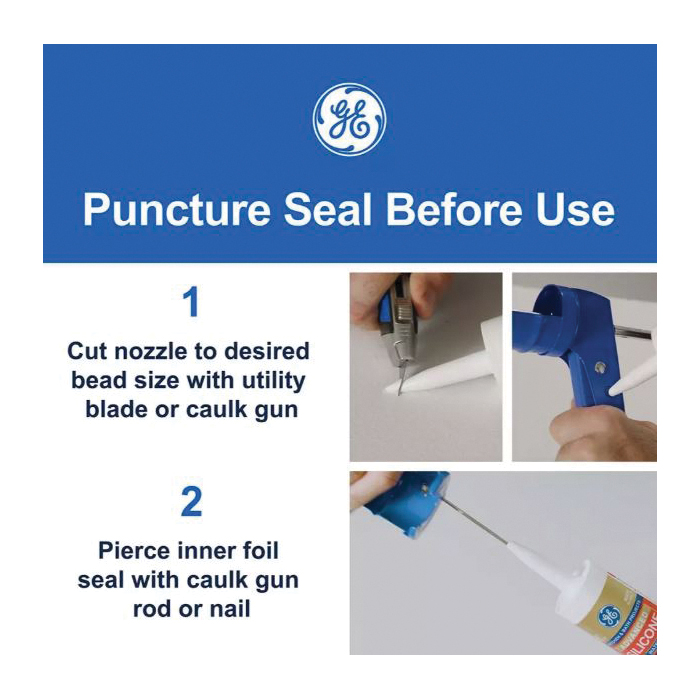 GE Advanced Silicone 2 2811092 Window & Door Sealant, Clear, 24 hr Curing, 10.1 fl-oz Cartridge