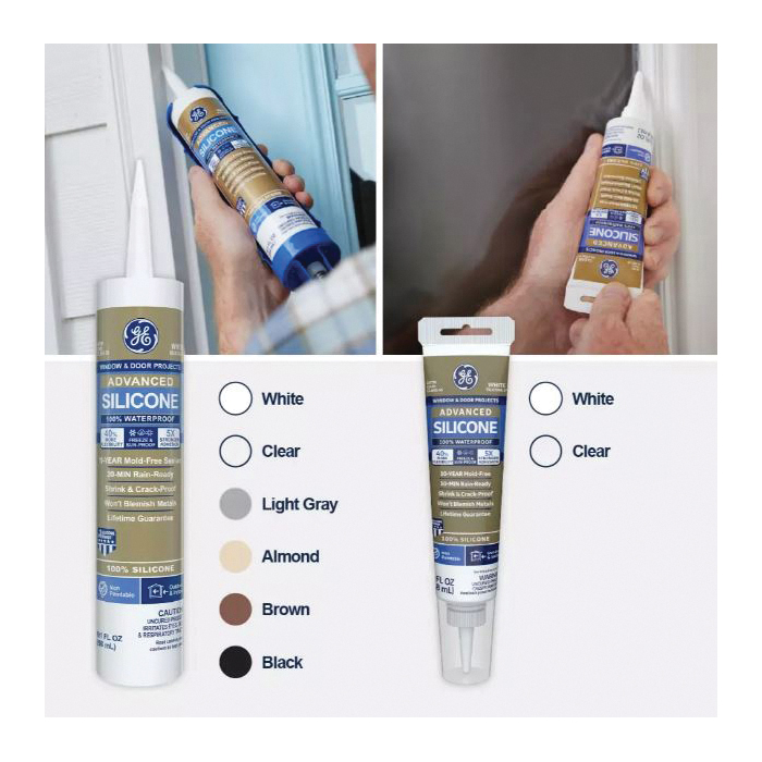 GE Advanced Silicone 2 2811092 Window & Door Sealant, Clear, 24 hr Curing, 10.1 fl-oz Cartridge
