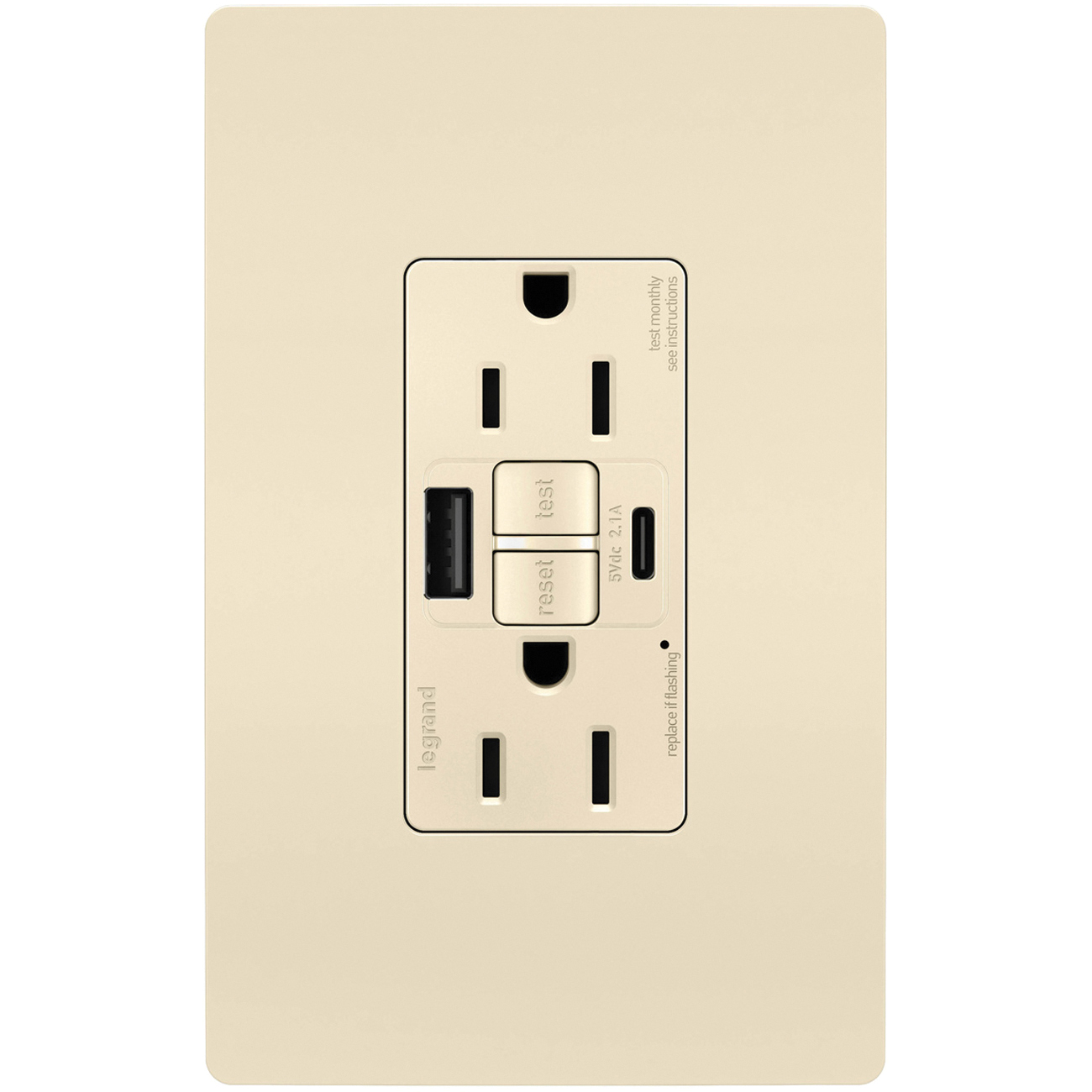 Legrand radiant Series 1597TRUSBACLAC4 GFCI Outlet, 125 V, 15 A, Light Almond
