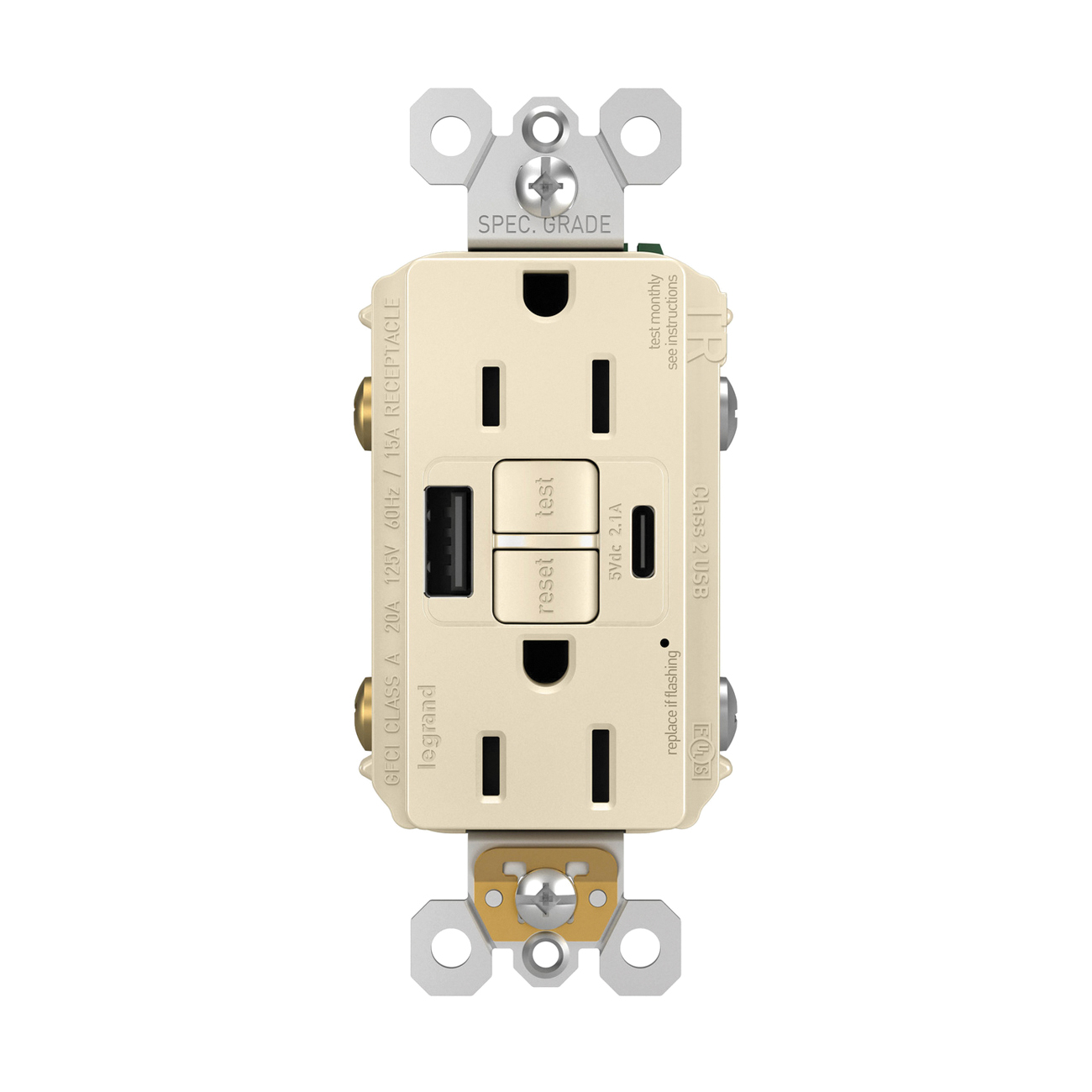 Legrand radiant Series 1597TRUSBACLAC4 GFCI Outlet, 125 V, 15 A, Light Almond
