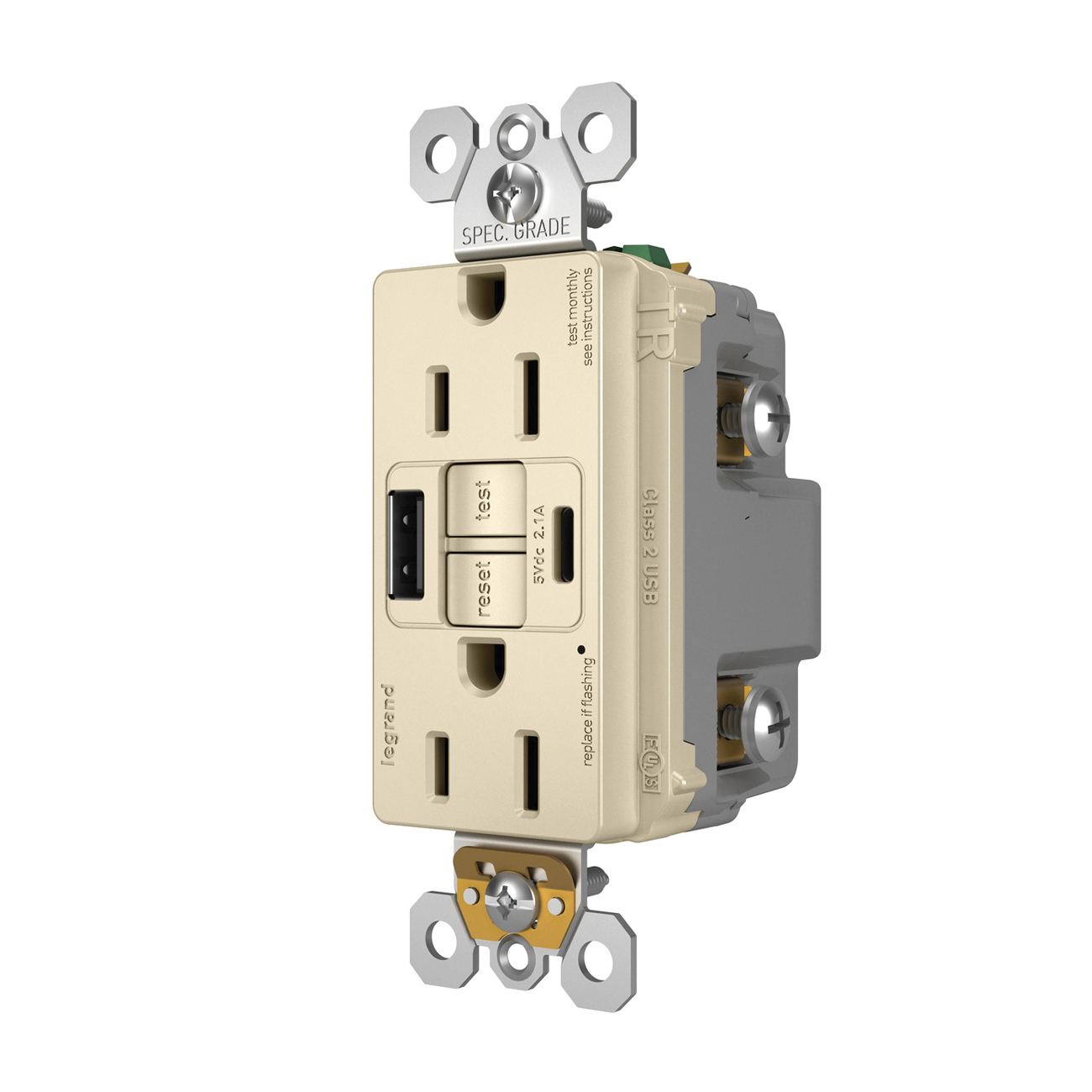 Legrand radiant Series 1597TRUSBACLAC4 GFCI Outlet, 125 V, 15 A, Light Almond