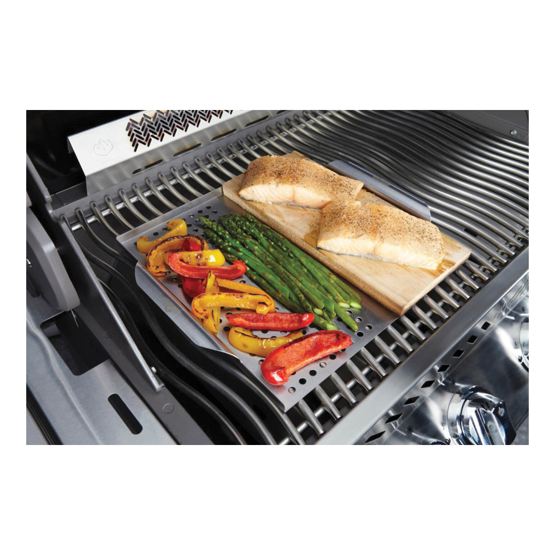 Napoleon 70026 Multi-Functional Grill Topper with Cedar Plank, Stainless Steel - 3