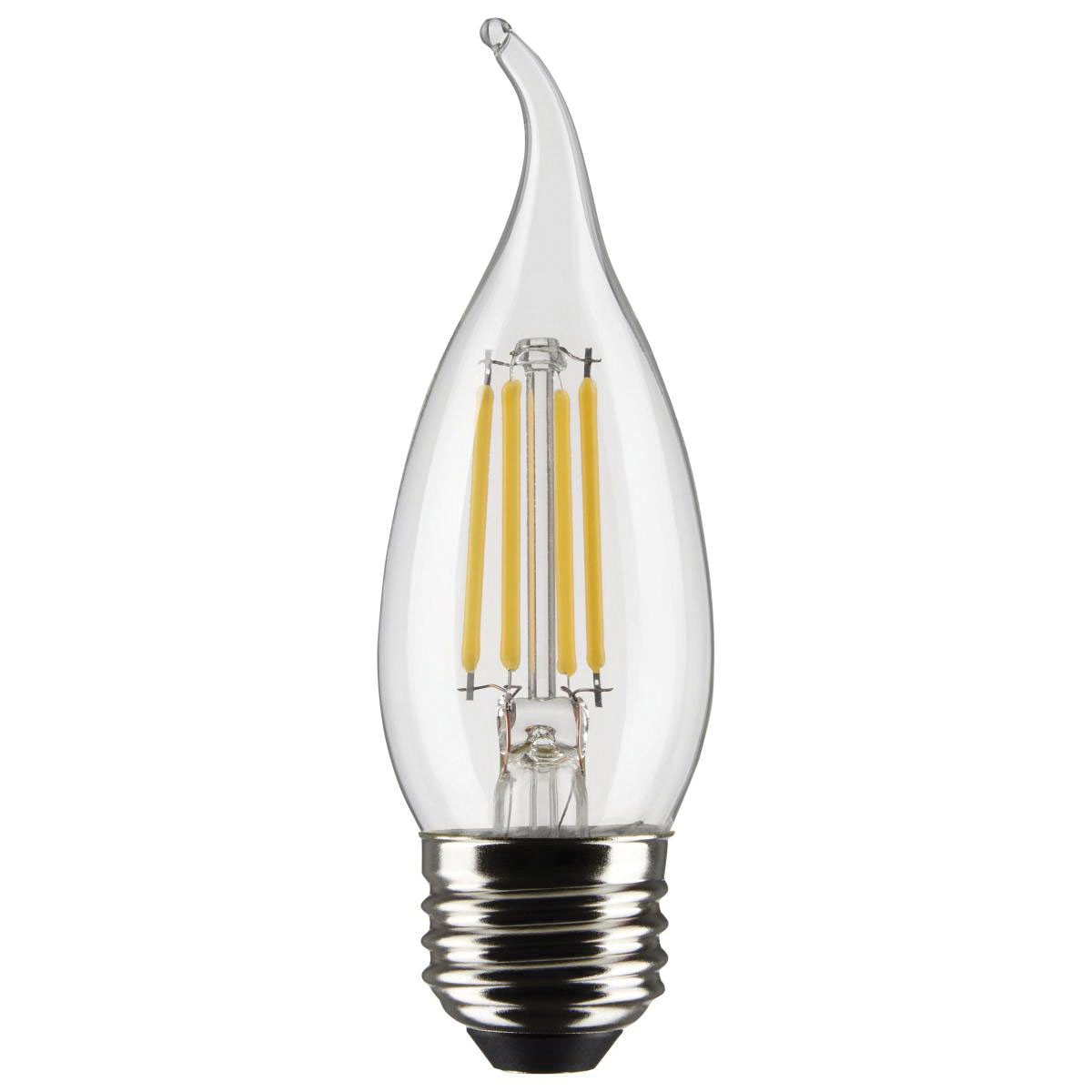 Satco S21849 LED Bulb, CA10 Candle Lamp, 40 W Equivalent, E26 Medium Lamp Base, Dimmable, Clear, Warm White