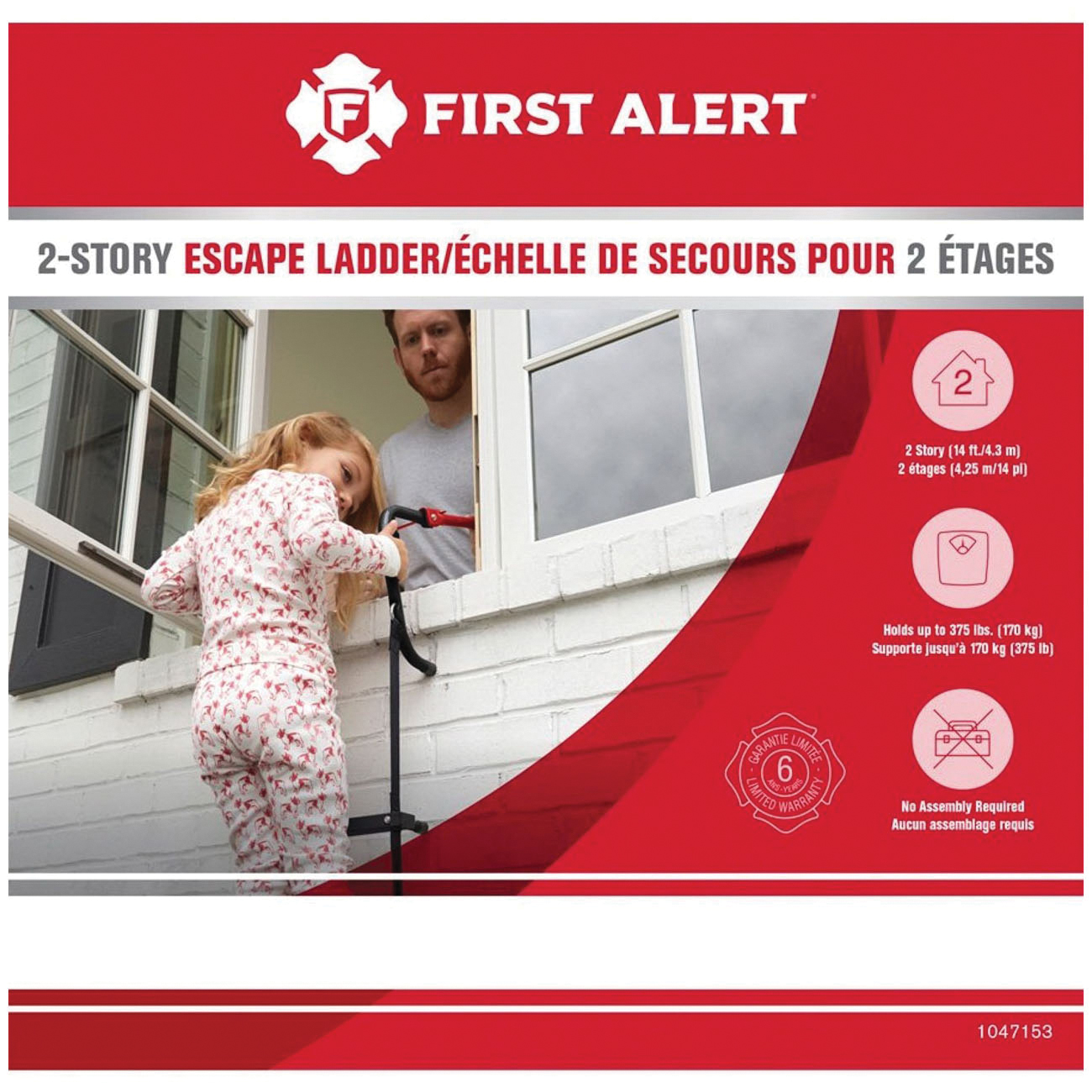 Fire Escape Ladder, First Alert, 12-Step, 375 lb, Nylon/Steel, Black/Gray - 2