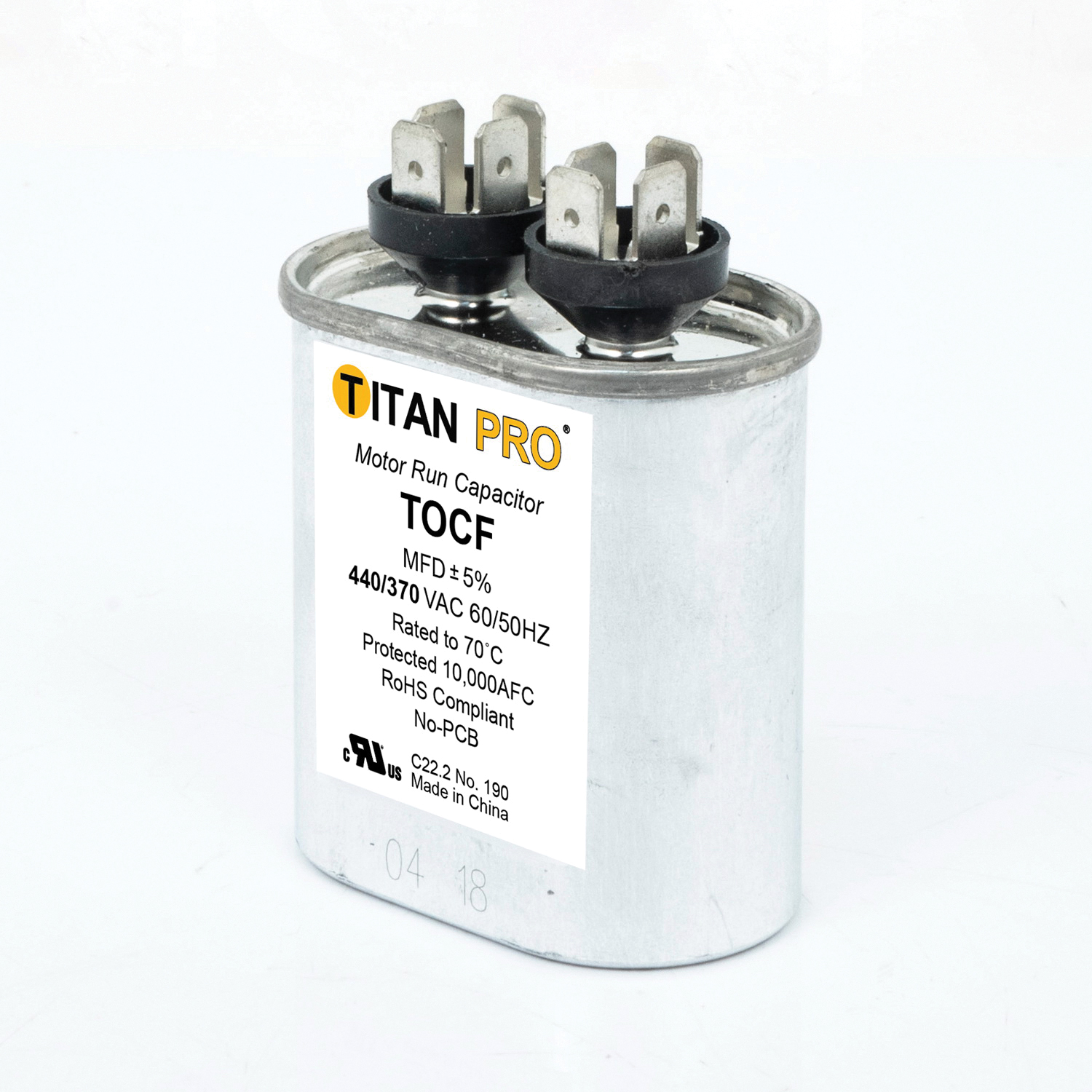 Capacitor, Titan Pro, 7.5 mfd, 370 to 440 V, Standard Blade Terminal - 3