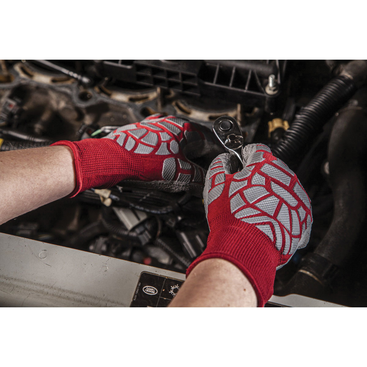 Tactile MicroArmor Latex Coated Gloves, Boss, Women's, Medium/Large, Gray/Red - 5