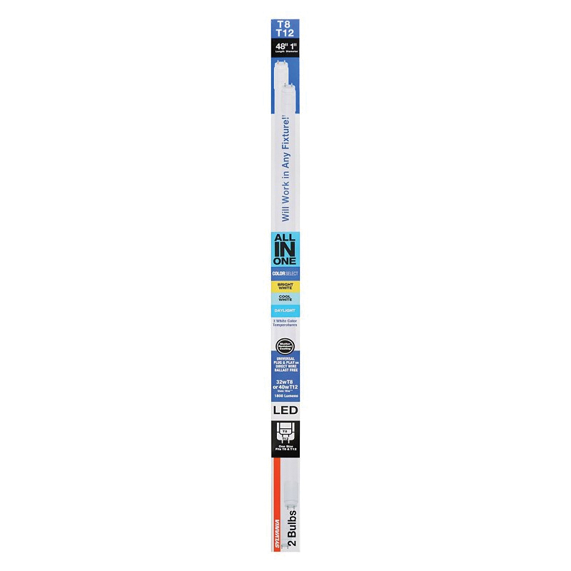 Sylvania 41202 LED Bulb, Linear, Type AB Universal, 1800 Lumens, 16 W, T8 Lamp, 32 W Equivalent, Frosted, Bright White
