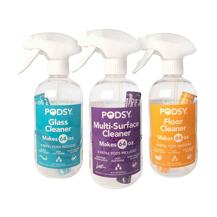 PODSY PY124-12SP-3SB Cleaning Starter Kit, 192 oz, Bottle, Easy Lemon, Lavender Bloom, Simply Fresh