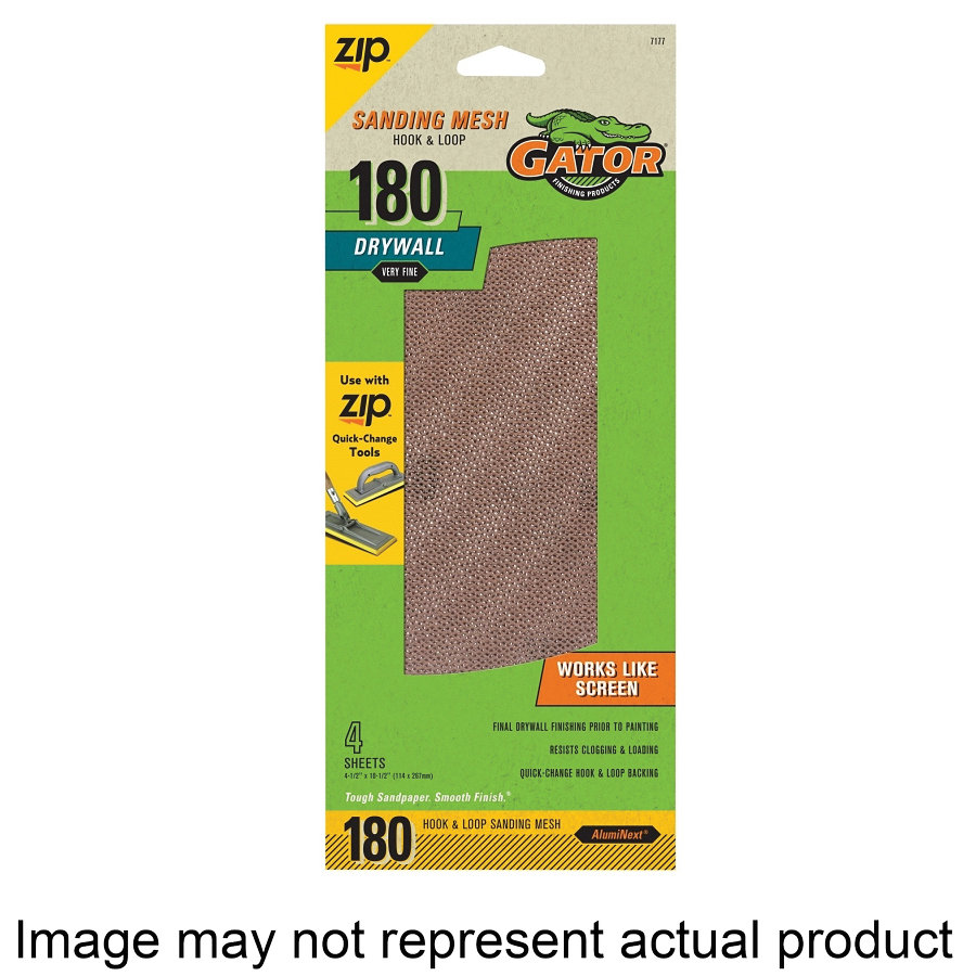 7177 Screen Sandpaper, 10-1/2 in L, 4-1/2 in W, 180 Grit, Very Fine, Aluminum Oxide Abrasive