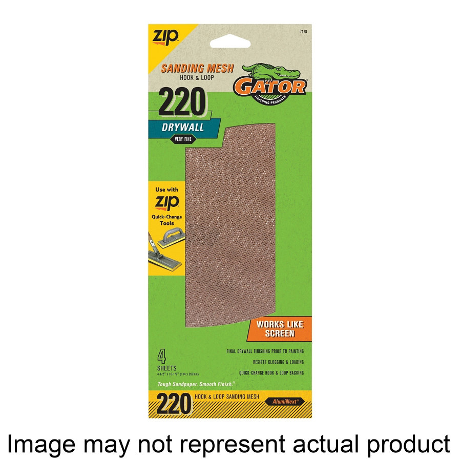 7178 Screen Sandpaper, 10-1/2 in L, 4-1/2 in W, 220 Grit, Very Fine, Aluminum Oxide Abrasive