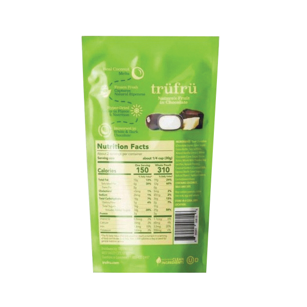 Tru Fru 402N Dark Chocolate, Dry, Real Coconut Melts, 2.1 oz Pouch - 2