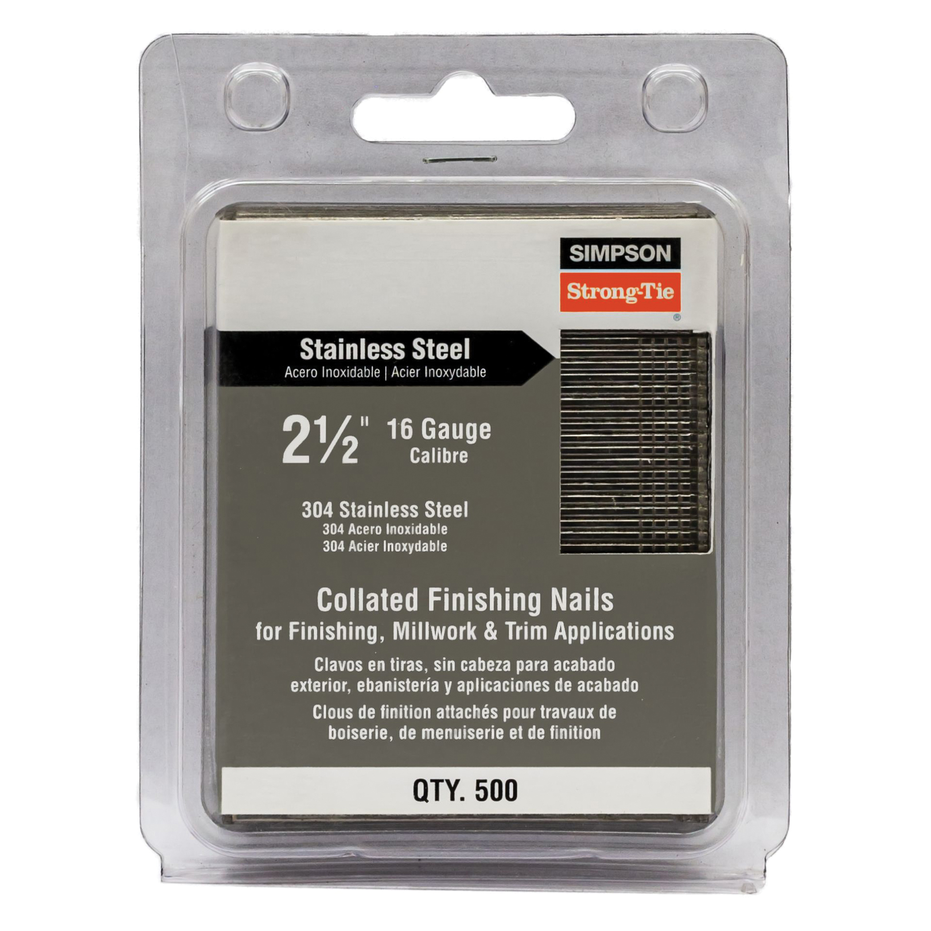 S16N250FNB Finishing Nail, Adhesive, Straight Collation, 2-1/2 in L, 16 ga Gauge, 500/PK