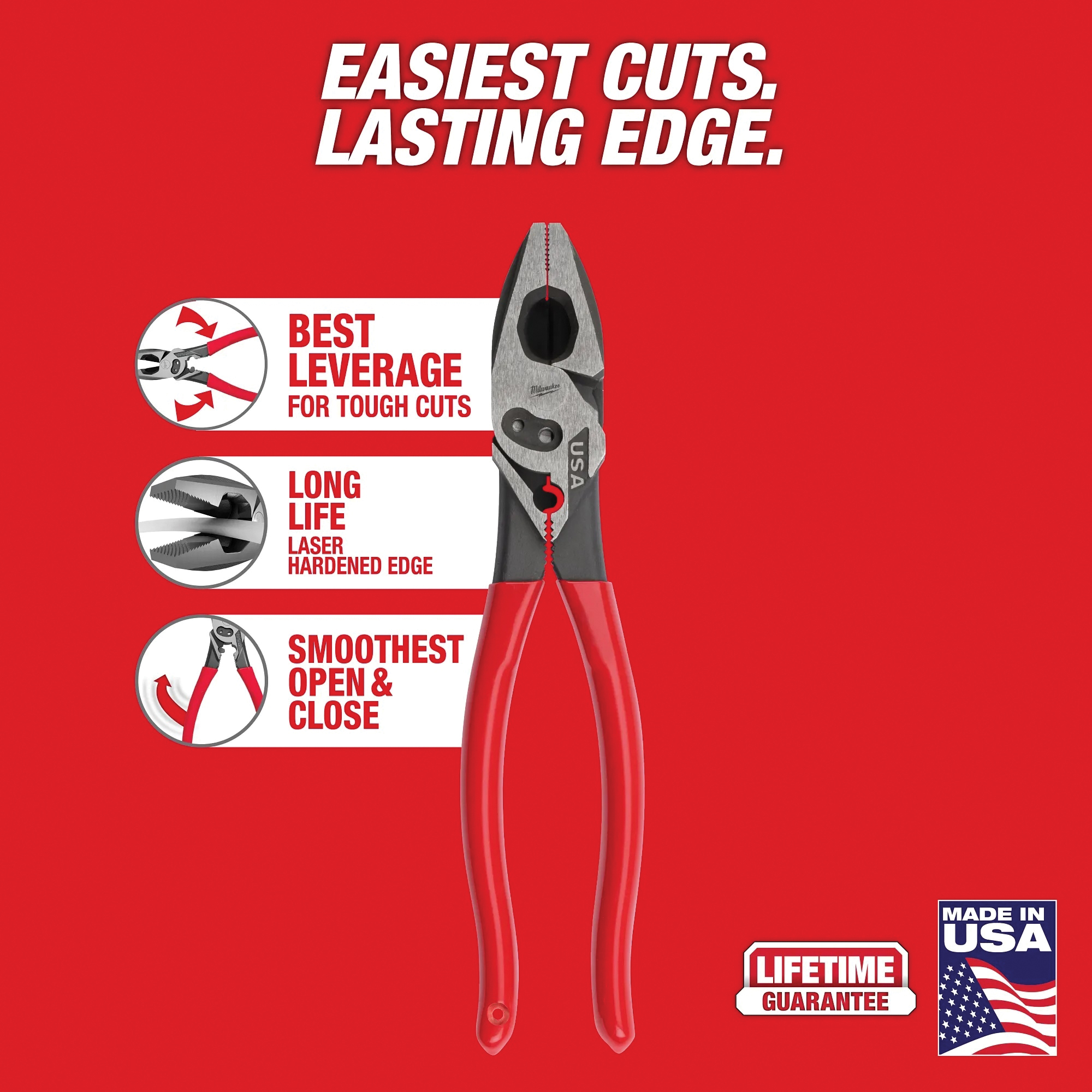 Milwaukee MT500C Lineman's Pliers with Crimper and Bolt Cutter, 9.22 in OAL, 1.39 in Jaw Opening, Red Handle - 2