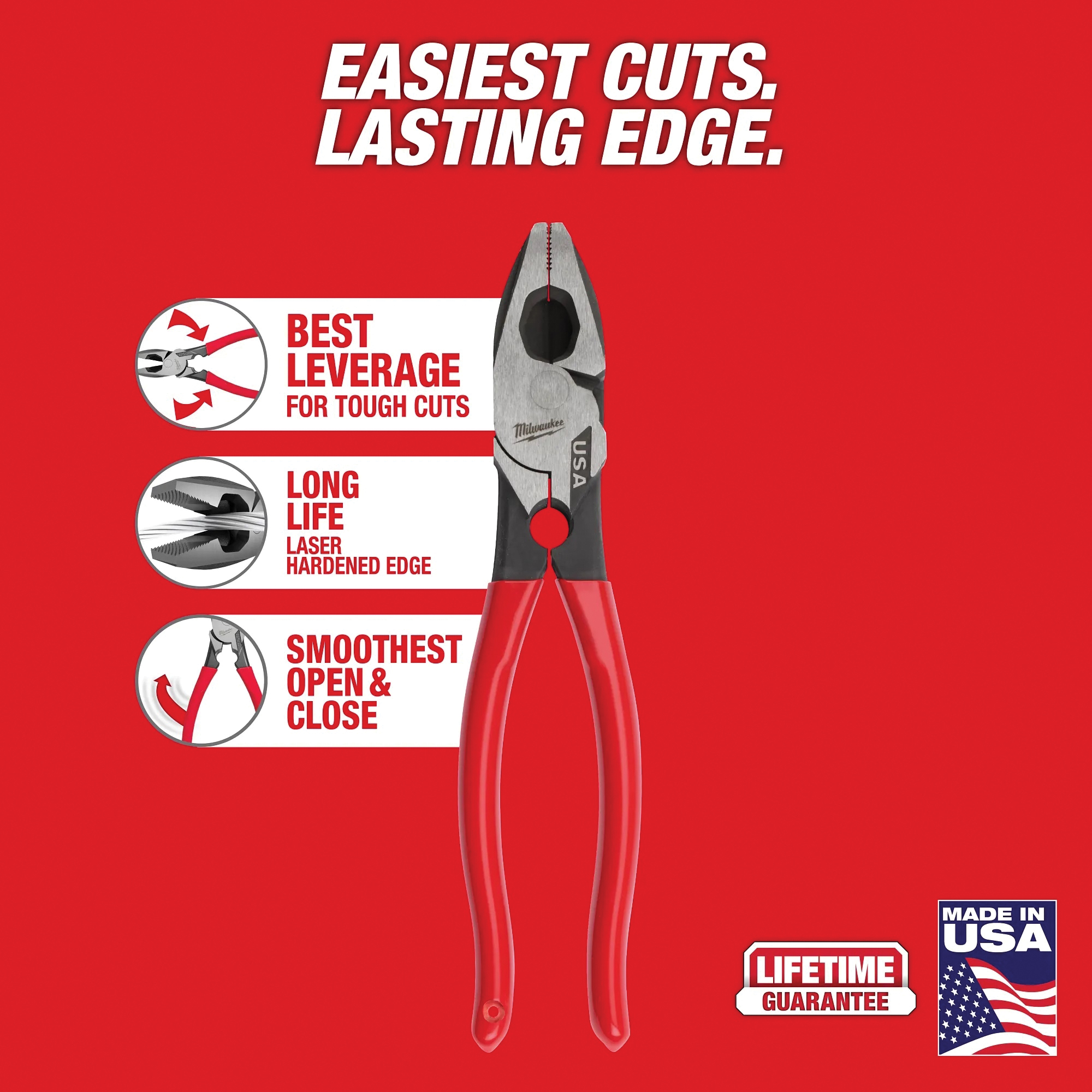 Milwaukee MT500T Lineman's Pliers with Thread Cleaner, 9.22 in OAL, 1.39 in Jaw Opening, Red Handle - 2