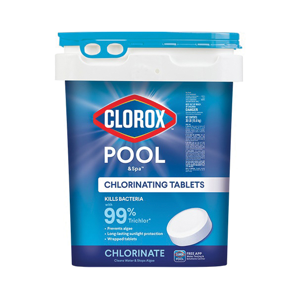 22435CLXW Pool and Spa Chlorinating Tablet, Solid, Chlorine, 35 lb, Bucket