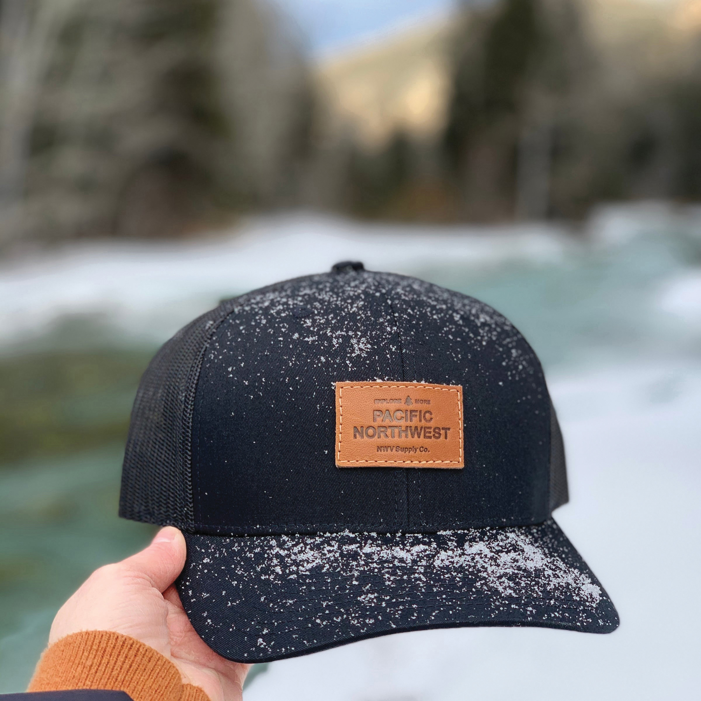 Northwest Vibes T116B Hemlock Trucker Hat, Leather Patch, Cotton/Polyester, Black - 2
