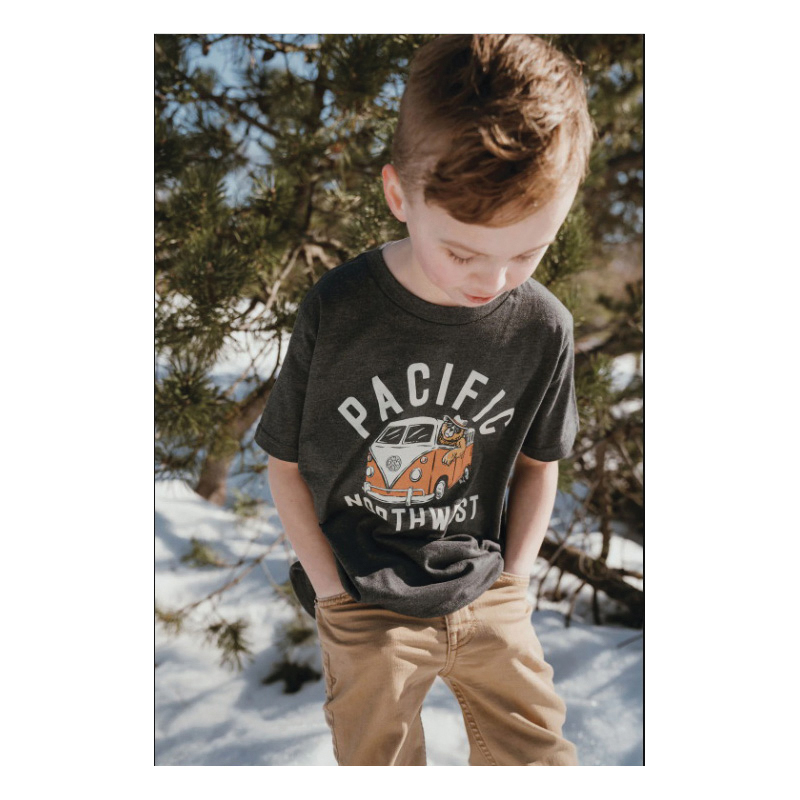 Northwest Vibes Y201-L Classic T-Shirt, L, Cotton/Polyester, Charcoal, Bear Bus Graphics, Crew Neck - 2
