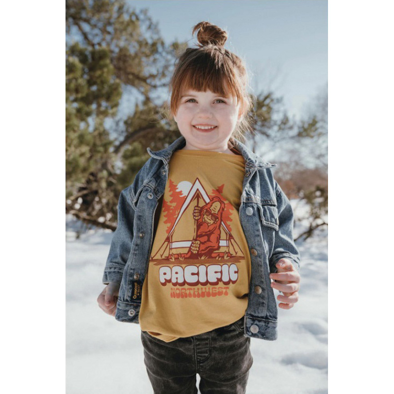 Northwest Vibes Y210-L Classic T-Shirt, L, Cotton/Polyester, Mustard, Campout Graphics, Crew Neck - 2