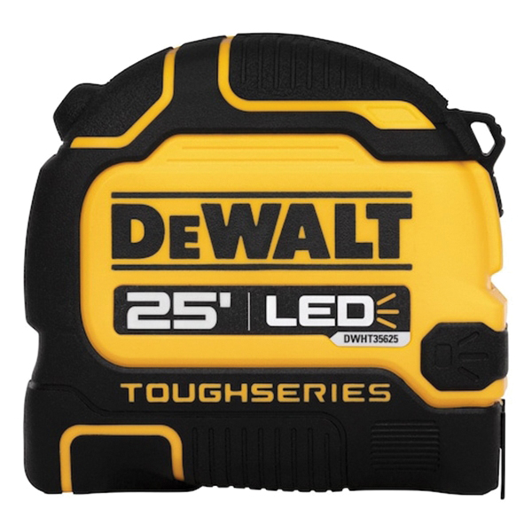 TOUGHSERIES DWHT35625S Lighted Tape Measure, 25 ft L Blade, 4-5/8 in W Blade, Steel Blade, Rubber Case