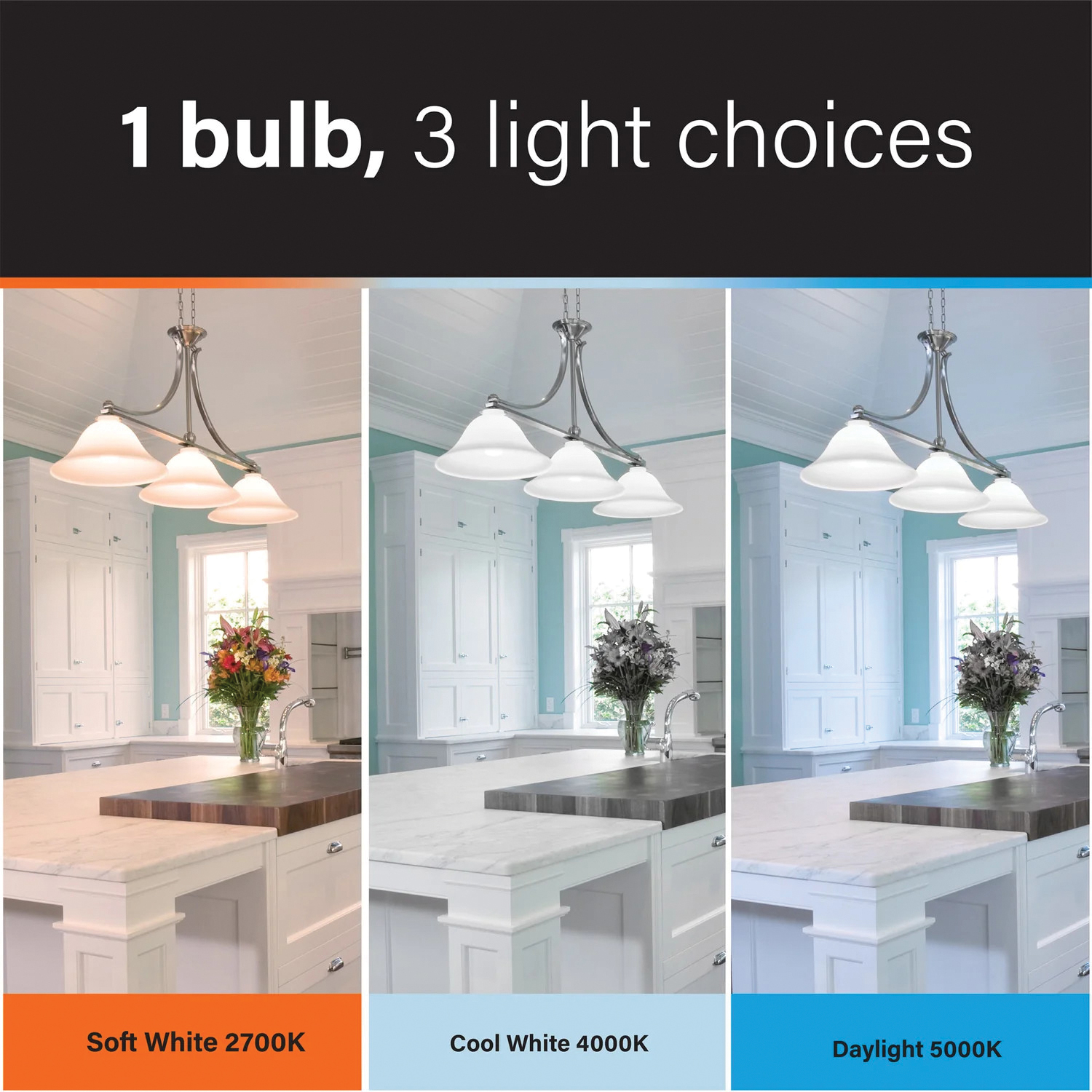 Feit Electric OM60/3CCTCA/DD/LEDI Dusk-to-Dawn LED Bulb, Color Selectable, A19 Lamp, E26 Lamp Base, White