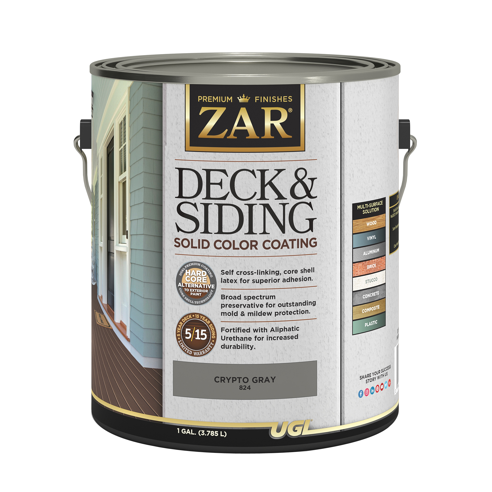 82413 Deck and Siding Solid Color Coating, Crypto Gray, Liquid, 1 gal
