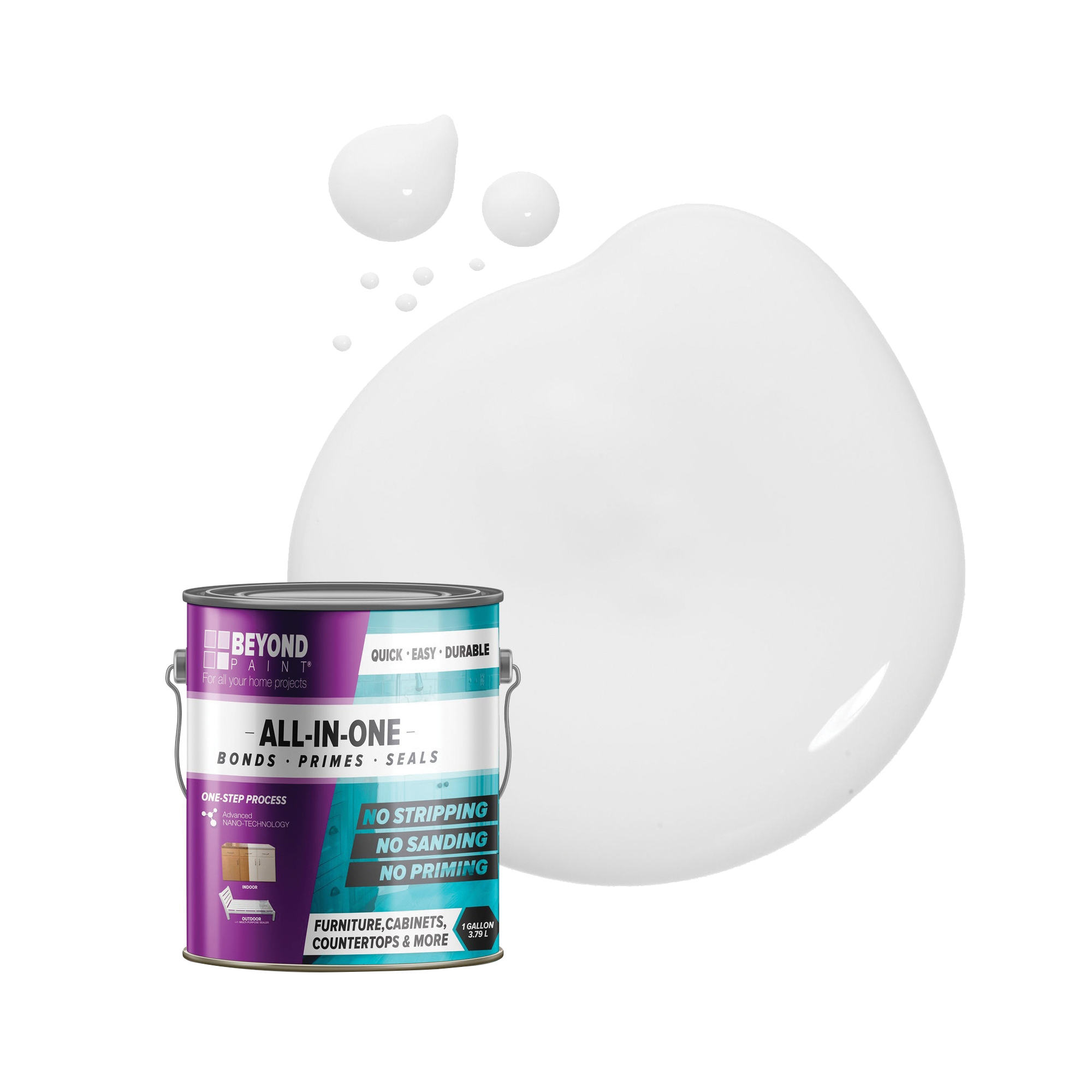 BEYOND PAINT All-In-One Series BP24 Craft Paint, Flat, Bright White, 1 gal