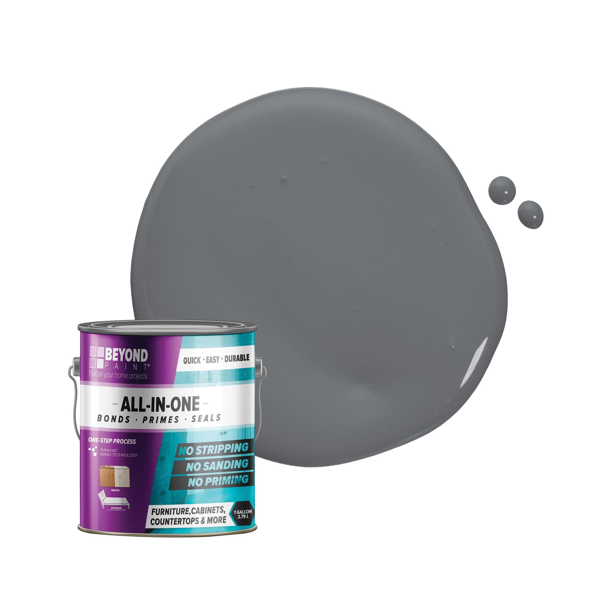 BEYOND PAINT All-In-One Series BP20 Craft Paint, Flat, Pewter, 1 gal