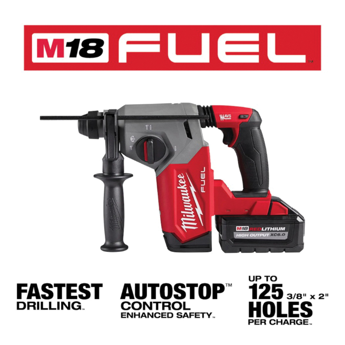 Milwaukee M18 FUEL 2912-22 Rotary Hammer Kit, Battery Included, 18 V, 6 Ah, 1 in Chuck, SDS-Plus Chuck