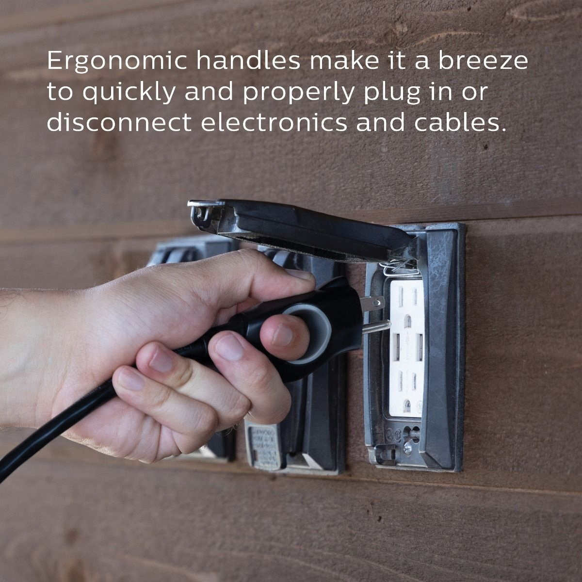 Philips EZGrip Series SPC3083EZT1/37 Extension Cord, 16 AWG Cable, 3-Outlet, 3-Prong, 8 ft L, 13 A, 125 V, Black - 4