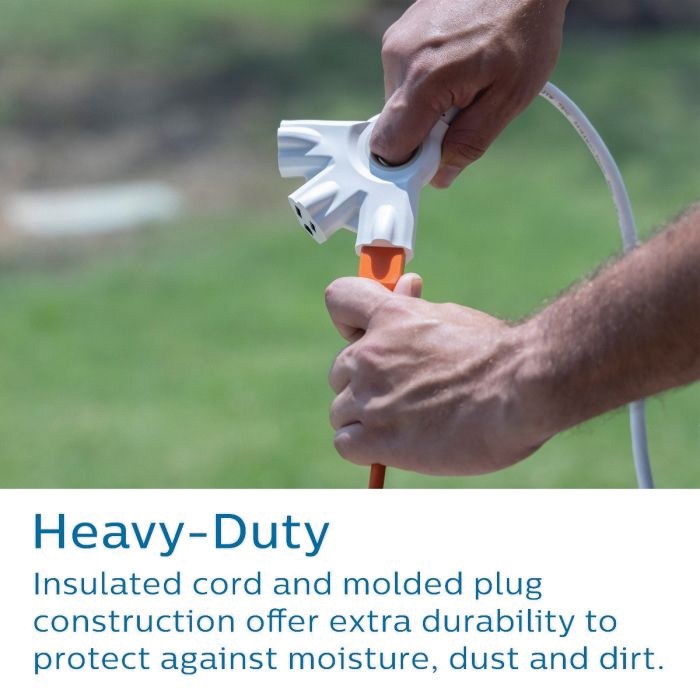 Philips EZGrip Series SPC3183EZT1/37 Extension Cord, 16 AWG Cable, 3-Outlet, 3-Prong, 8 ft L, 13 A, 125 V, White - 3