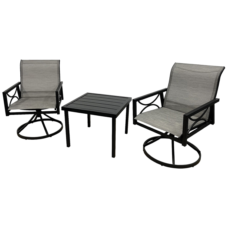 SH23S3010W Woodsway Chat Set with Sling Chairs, Sling Fabric/Steel, Brown/Slat Ridge, Powder-Coated