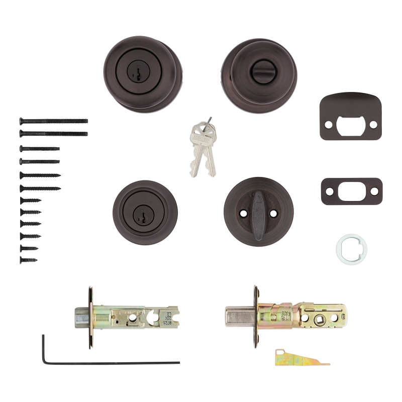Kwikset 96900-421 Entry Knob and Single Cylinder Deadbolt, Classic, Colonial, Traditional Design, Venetian Bronze
