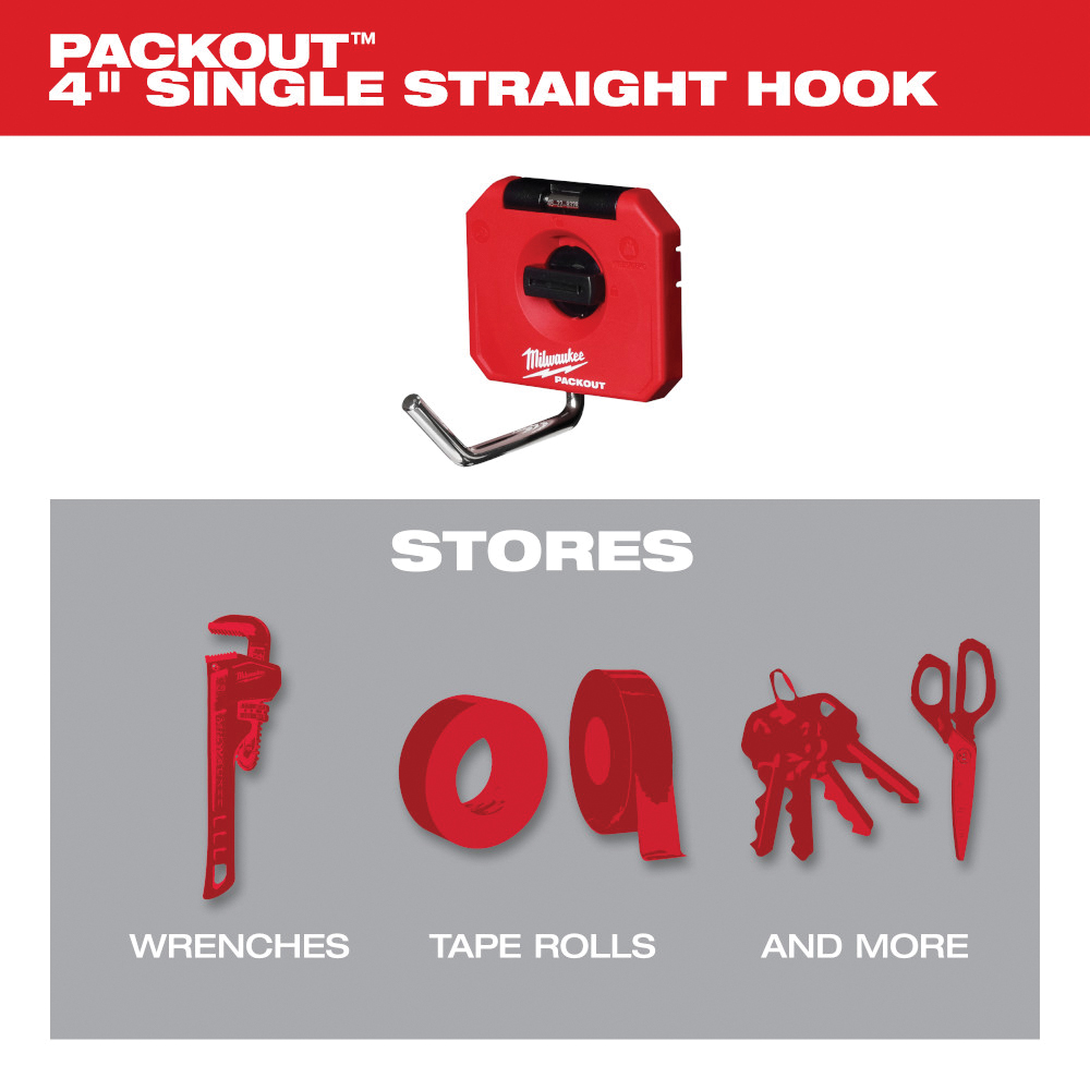 Packout&trade; Single Straight Hook, Milwaukee, 4 in - 2