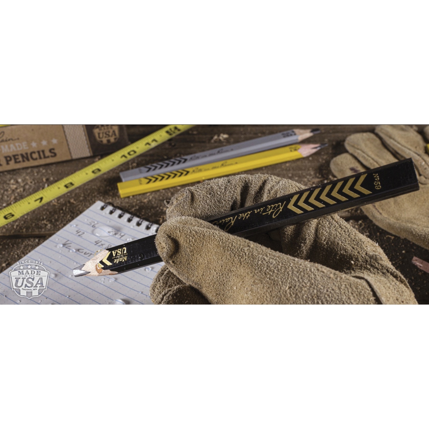 Carpenter Pencil, Rite in The Rain, Basswood Barrel, Black/Gray/Yellow Barrel 12PK - 5