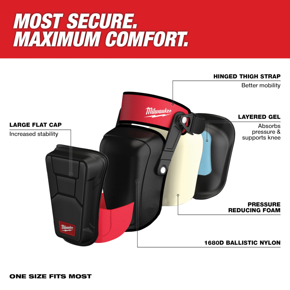 Stabilizer Gel Knee Pad, Milwaukee, with Thigh Pivot, Polymer Cap, Foam/Gel Pad, Button and Buckle Double Straps - 2