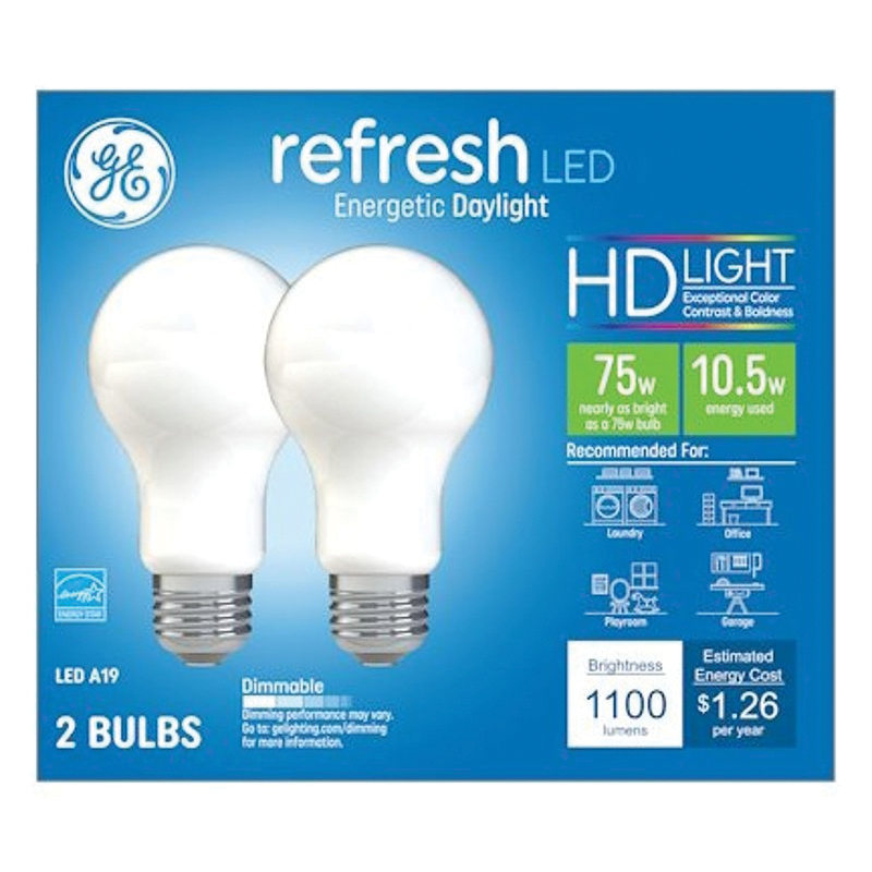 93129422 Light Bulb, 75 W Equivalent, Medium Lamp Base, Dimmable, Daylight, 5000 K Color Temp