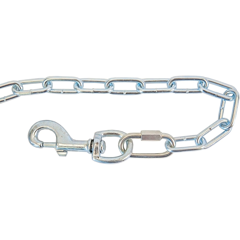 12302 Dog Tie Out Chain, Double Loop, Swivel Snap End, 15 ft L Belt/Cable, Silver
