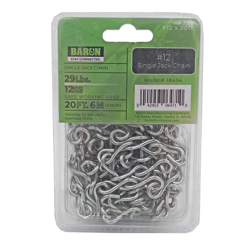 18434 Jack Chain, #12, 20 ft L, Steel, Galvanized/Zinc Plated