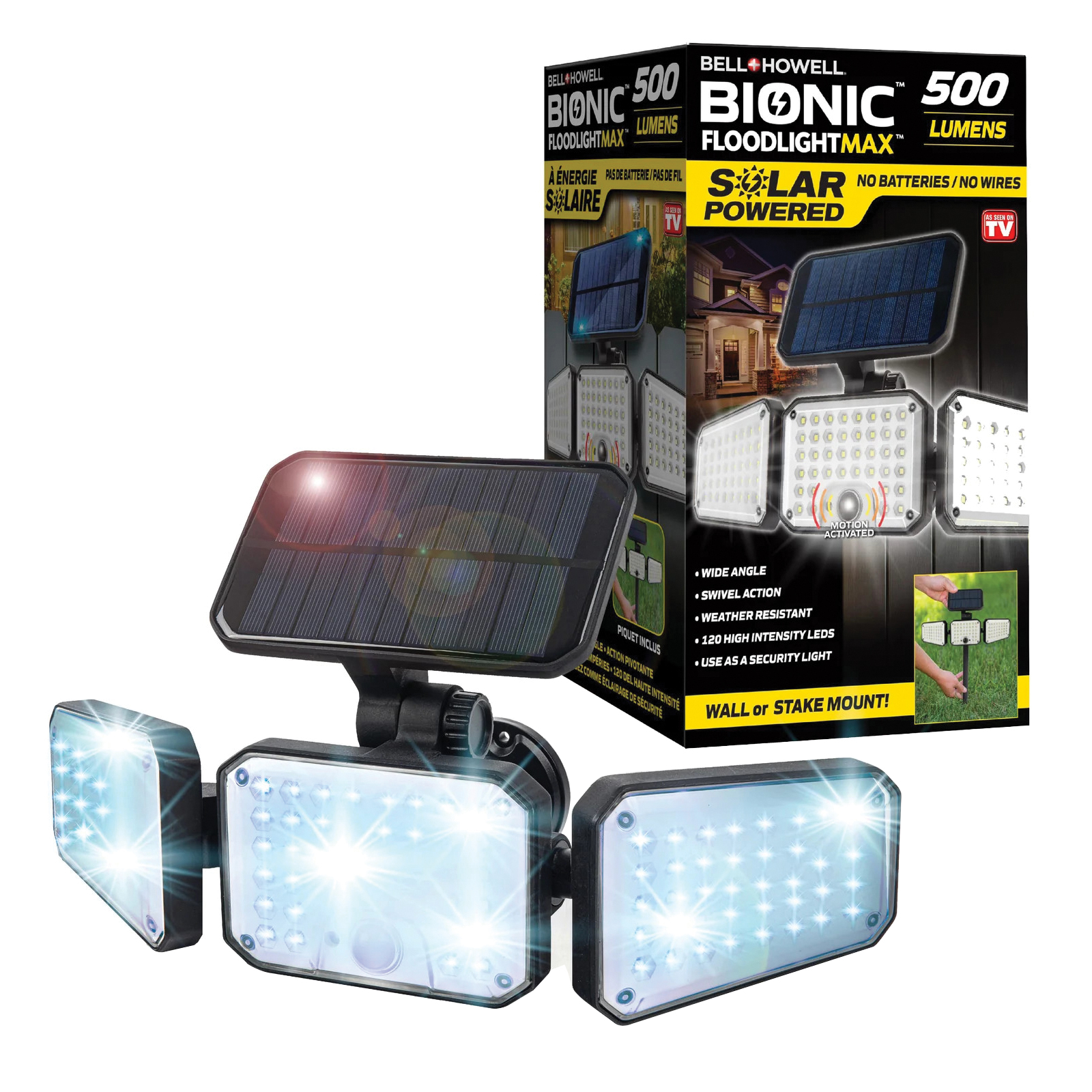 Bionic 8523 Solar Flood Light with Motion Sensor, 120 -Lamp, Integrated LED Lamp, Daylight Light, 500