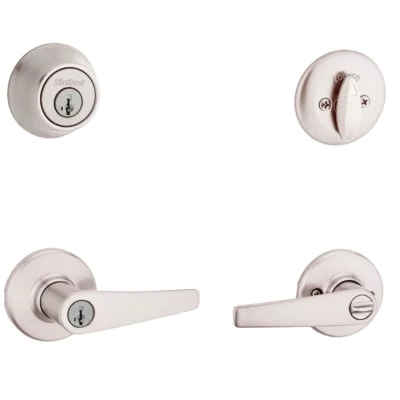 96900-427 Deadbolt Security Set, Keyed Entry Lock, Lever Handle, Balboa Design, Satin Chrome, Turn Piece