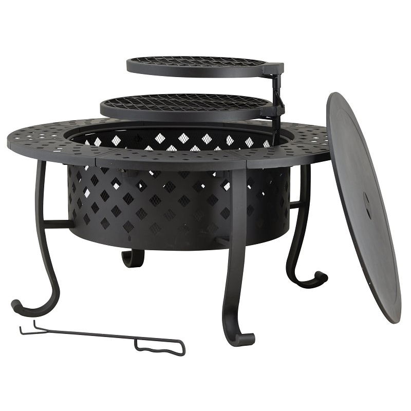 FT-97018 Fire Pit with Cooking Grate, 36 in OAW, 36 in OAD, 27-7/8 in OAH, Round, Wood Ignition