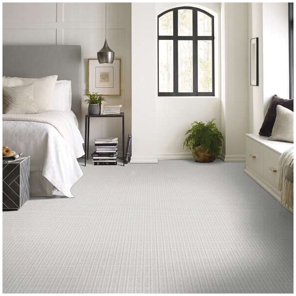 Shaw Floors Charming Transition, Pet Perfect Plus Series 5E274-00100 Indoor Carpet, Snow Cap, 12 ft W, Plaid Pattern - 3