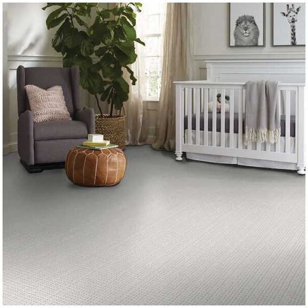 Shaw Floors Charming Transition, Pet Perfect Plus Series 5E274-00100 Indoor Carpet, Snow Cap, 12 ft W, Plaid Pattern - 4