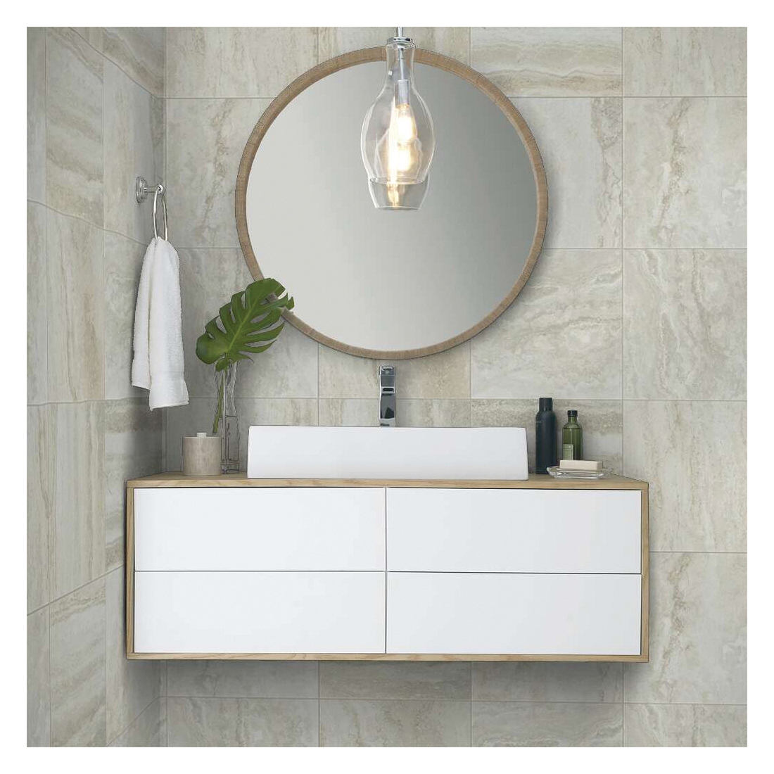 Shaw Floors Ceramic Solutions Genesis Series CS23V-00125 Porcelain Floor Tile, 12.99 in L Tile, 12.99 in W Tile, Ivory - 4